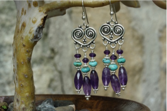 earrings,amethyst,turquoise,sterling silver