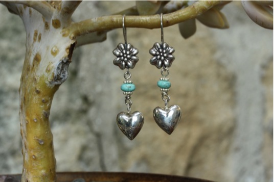 earrings,sterling silver,heart,turquoise