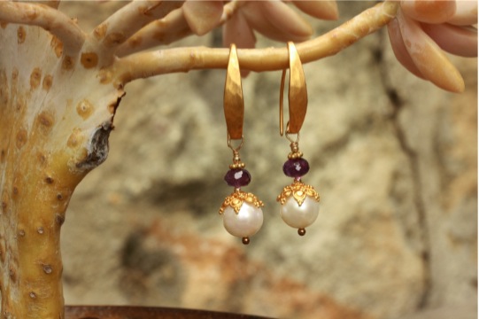 earrings,pearl,amethyst,vermeil