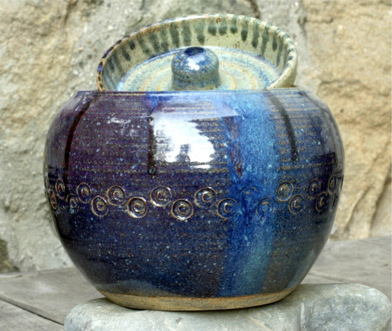 stoneware jar purple blue
